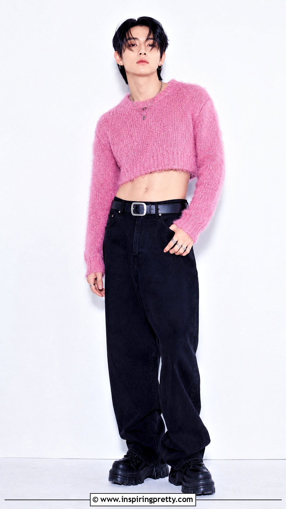 Yeonjun Pink Crop Top With Black Jeans - 20 yeonjun in crop top outfit ideas