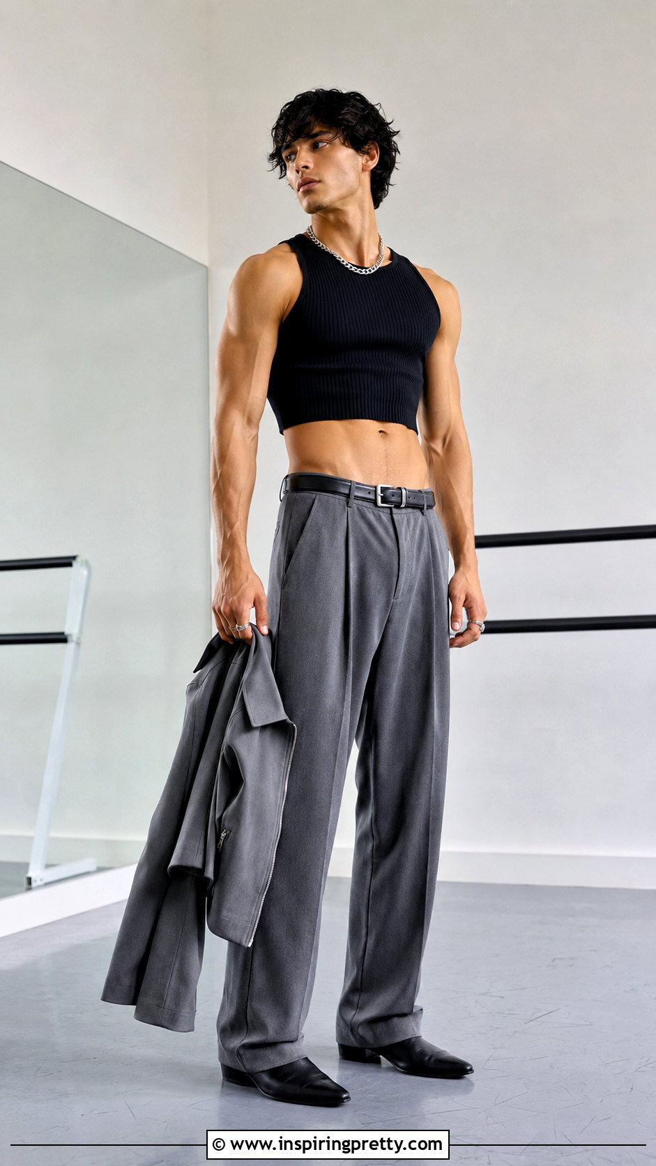 Yeonjun Sleeveless Crop Top With Low Rise Trousers - 20 yeonjun in crop top outfit ideas