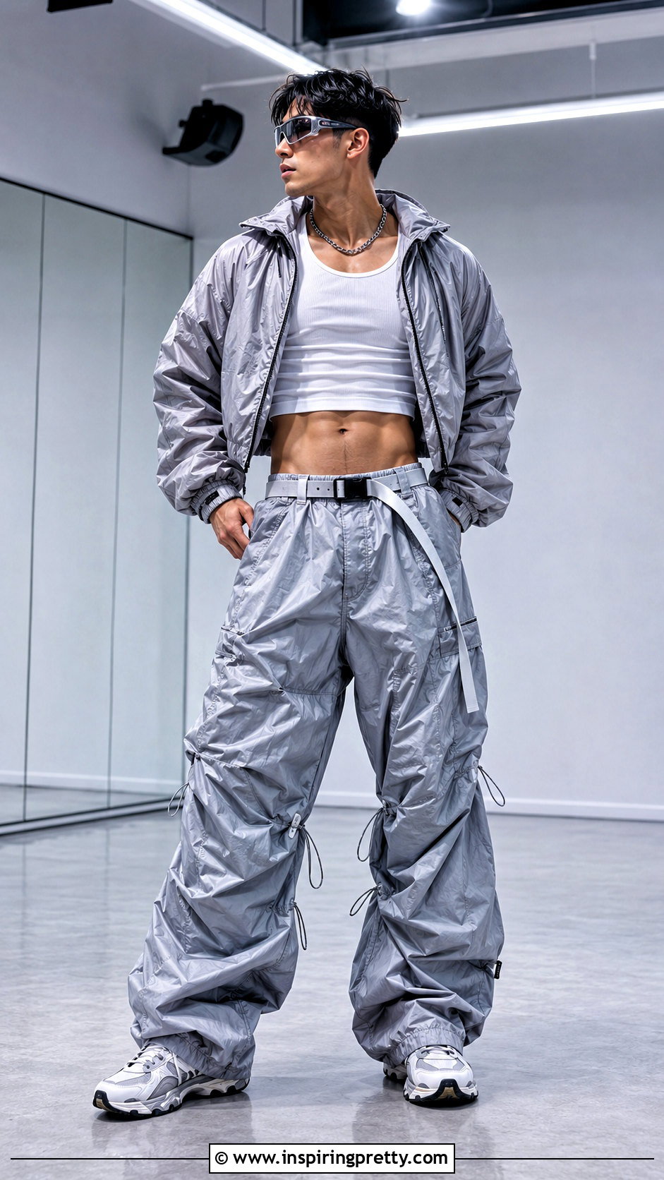 Yeonjun White Crop Tank With Parachute Pants - 20 yeonjun in crop top outfit ideas