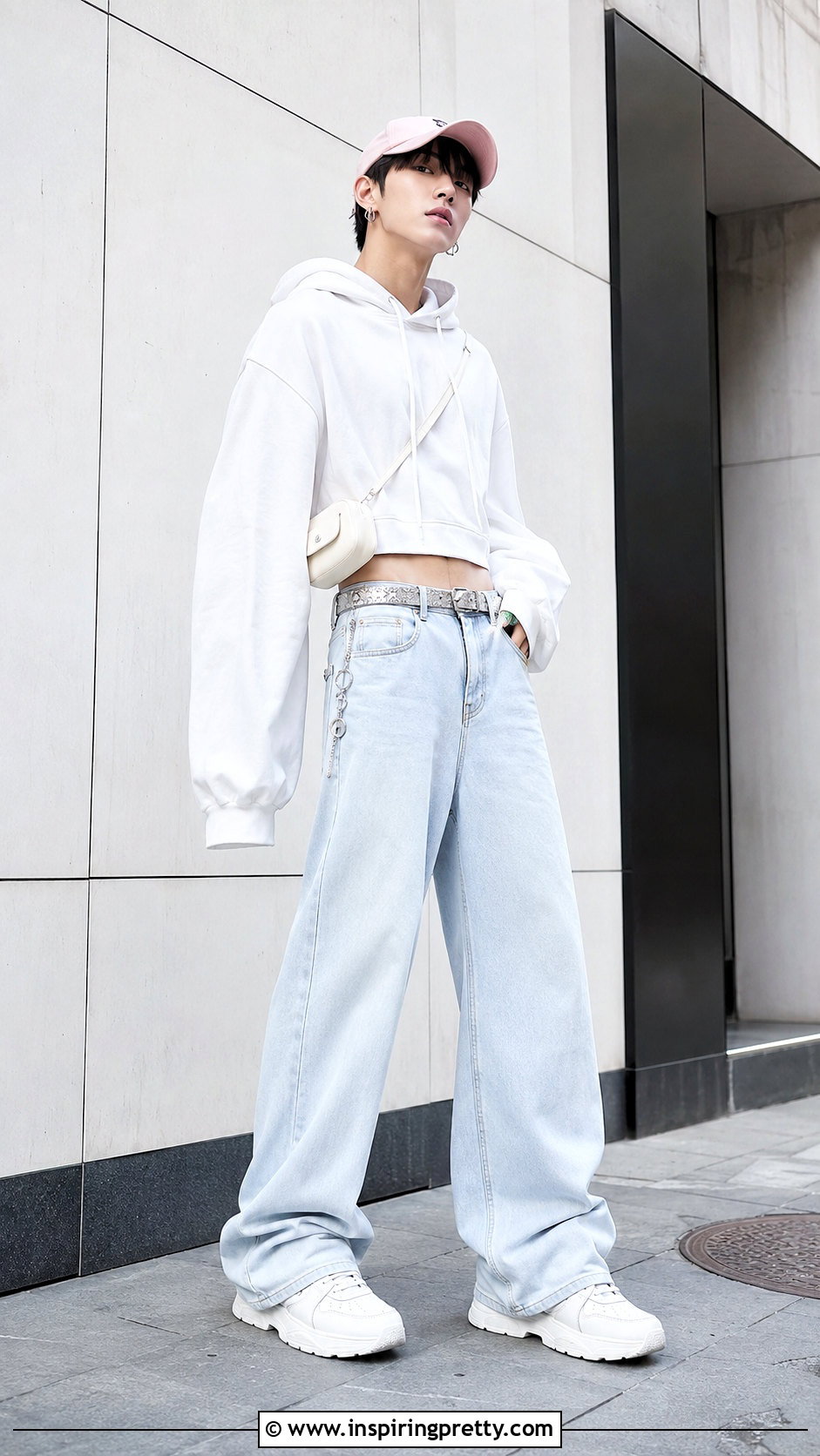 Yeonjun White Cropped Hoodie With Wide Leg Jeans - 20 yeonjun in crop top outfit ideas