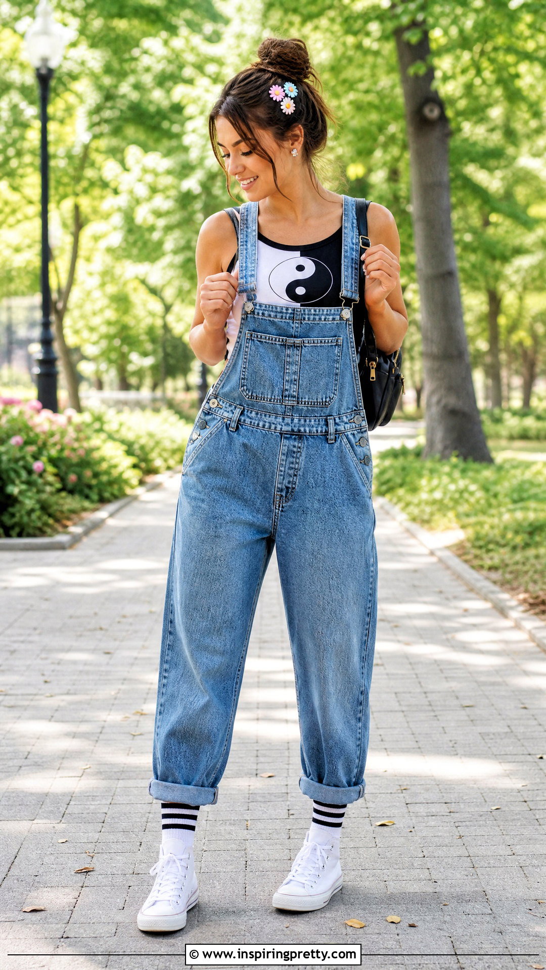 Yin Yang Tank Top With Denim Overalls - 20 yin yang tank top outfit ideas