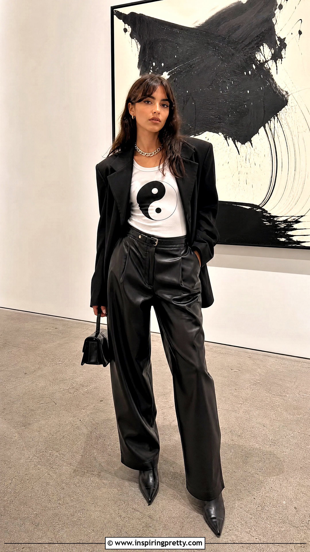 Yin Yang Tank Top With Faux Leather Pants - 20 yin yang tank top outfit ideas
