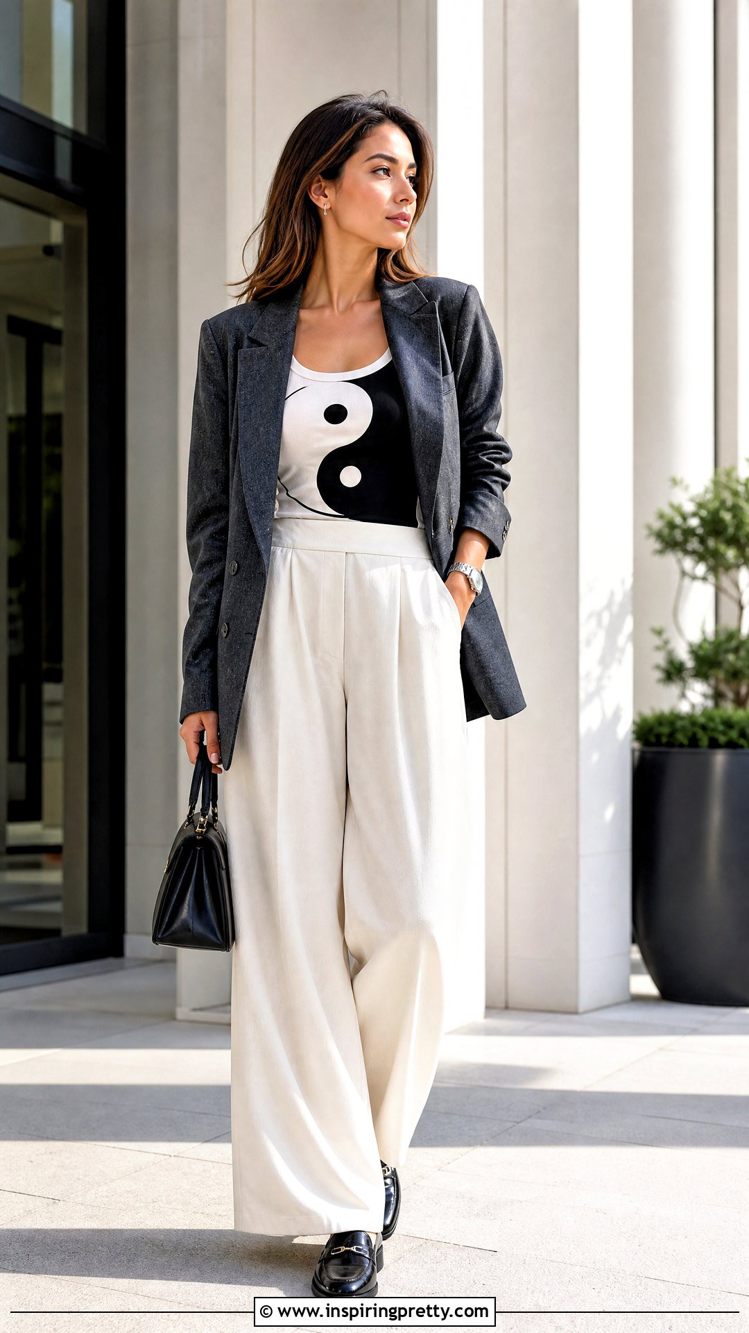 Yin Yang Tank Top With Wide Leg Trousers - 20 yin yang tank top outfit ideas