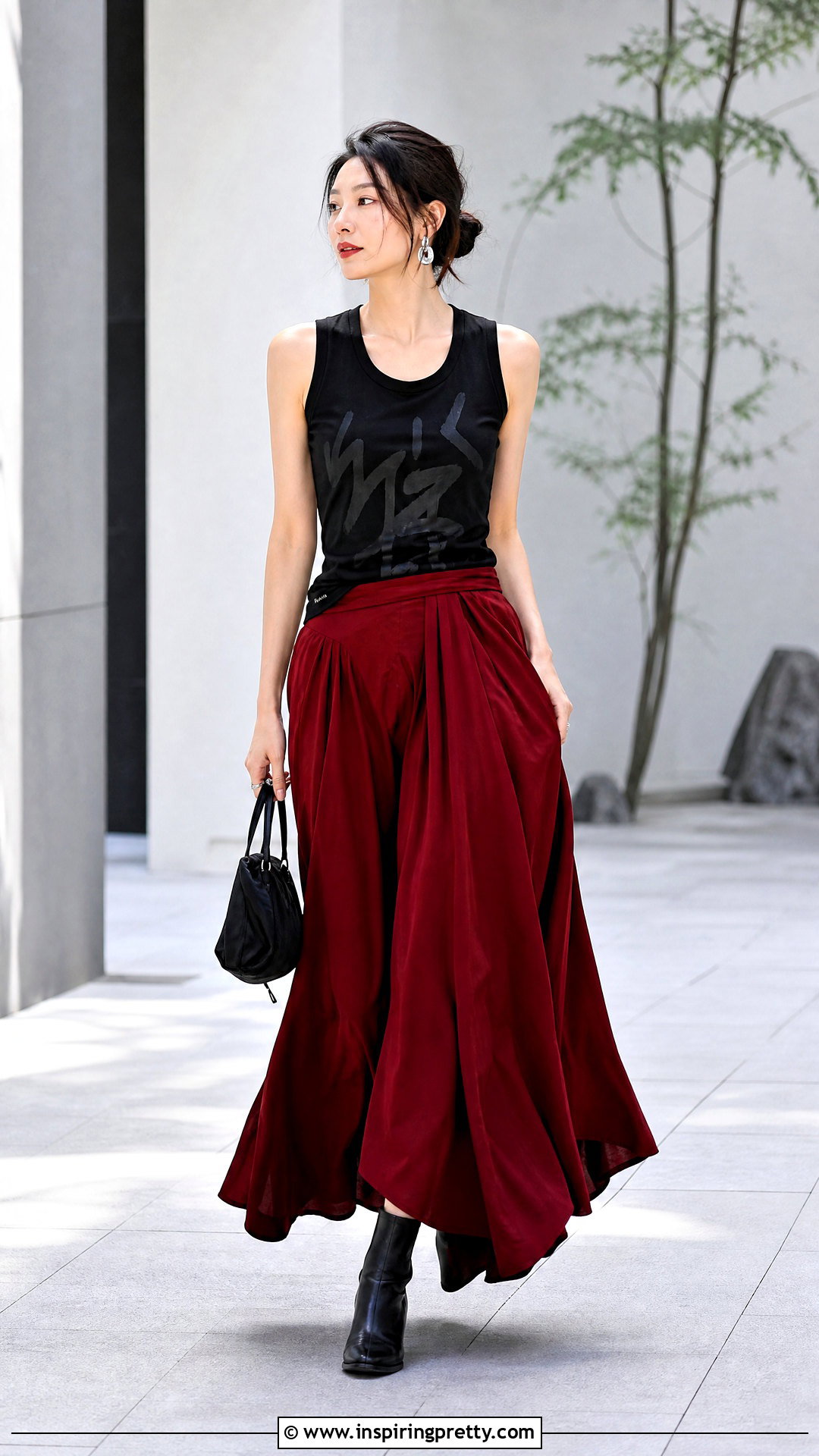 Yohji Yamamoto Tank Top With Red Maxi Skirt - 20 yohji yamamoto tank top outfit ideas