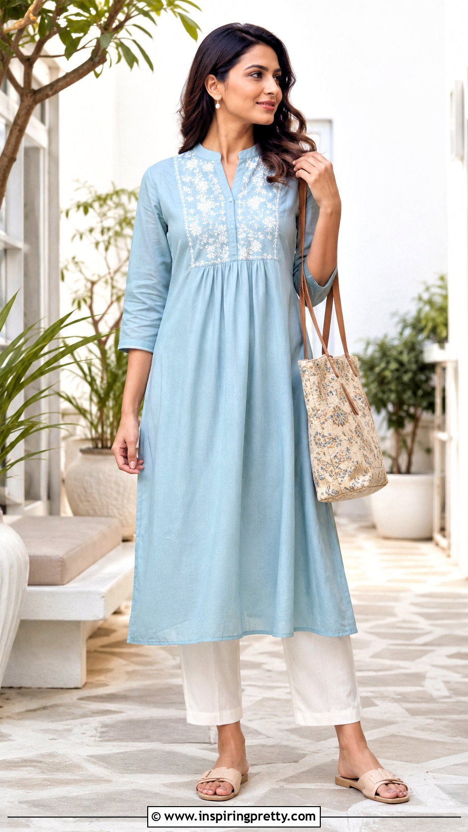 Yoke Neck Kurti With Straight Pants - 50 top neck designs