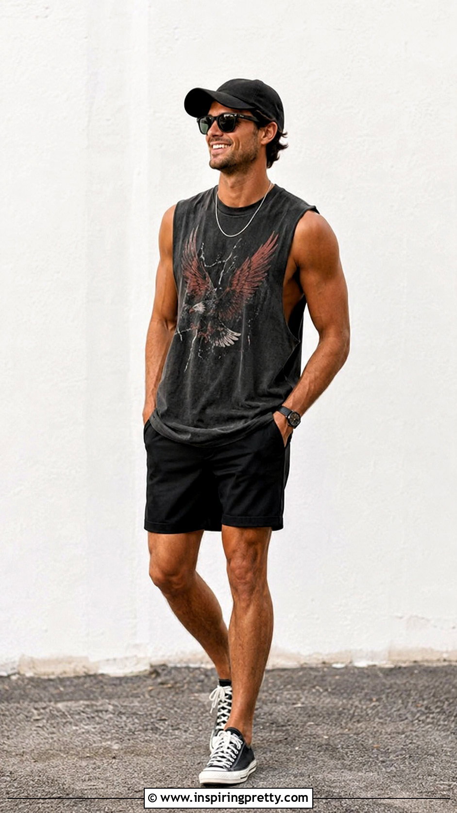 Zac Efron Graphic Tank Top With Black Shorts - 20 zac efron tank top outfit ideas
