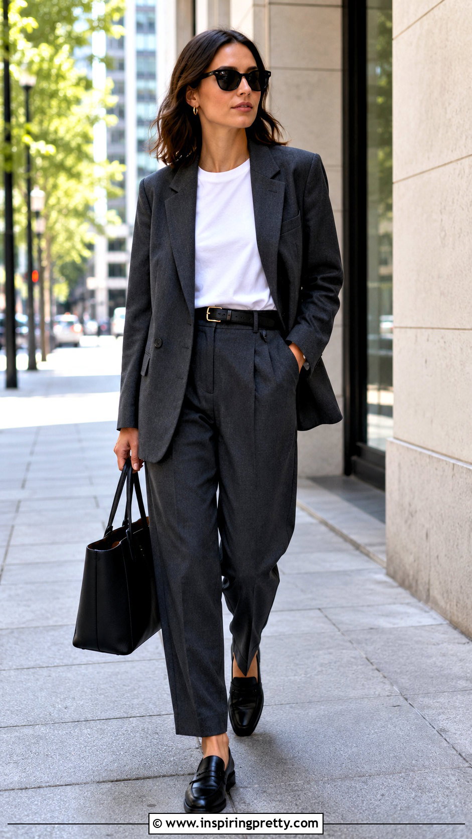 Zara Basic T Shirt With Tailored Suit - 50 zara top outfit ideas