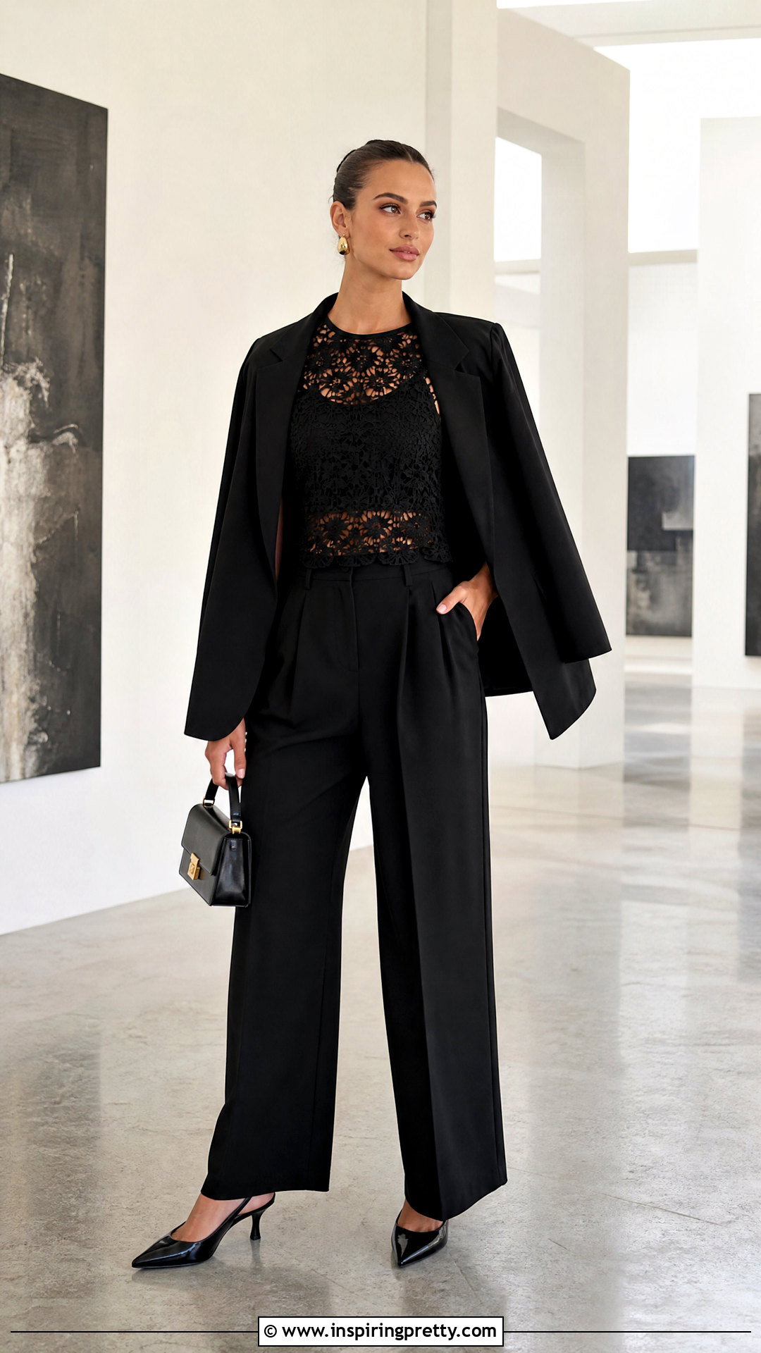 Zara Black Crochet Top With Black Tailored Trousers - 20 zara black crochet top outfit ideas