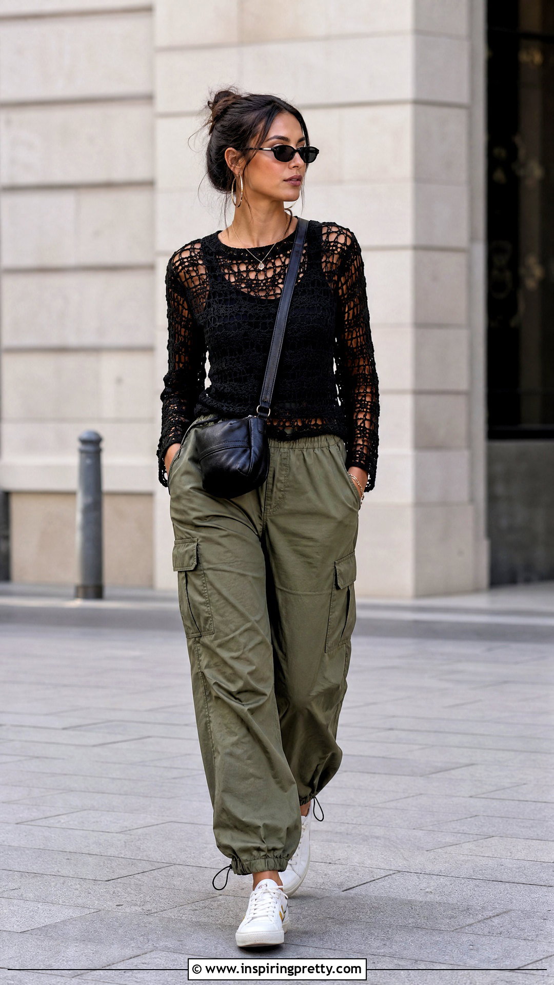 Zara Black Crochet Top With Olive Cargo Pants - 20 zara black crochet top outfit ideas