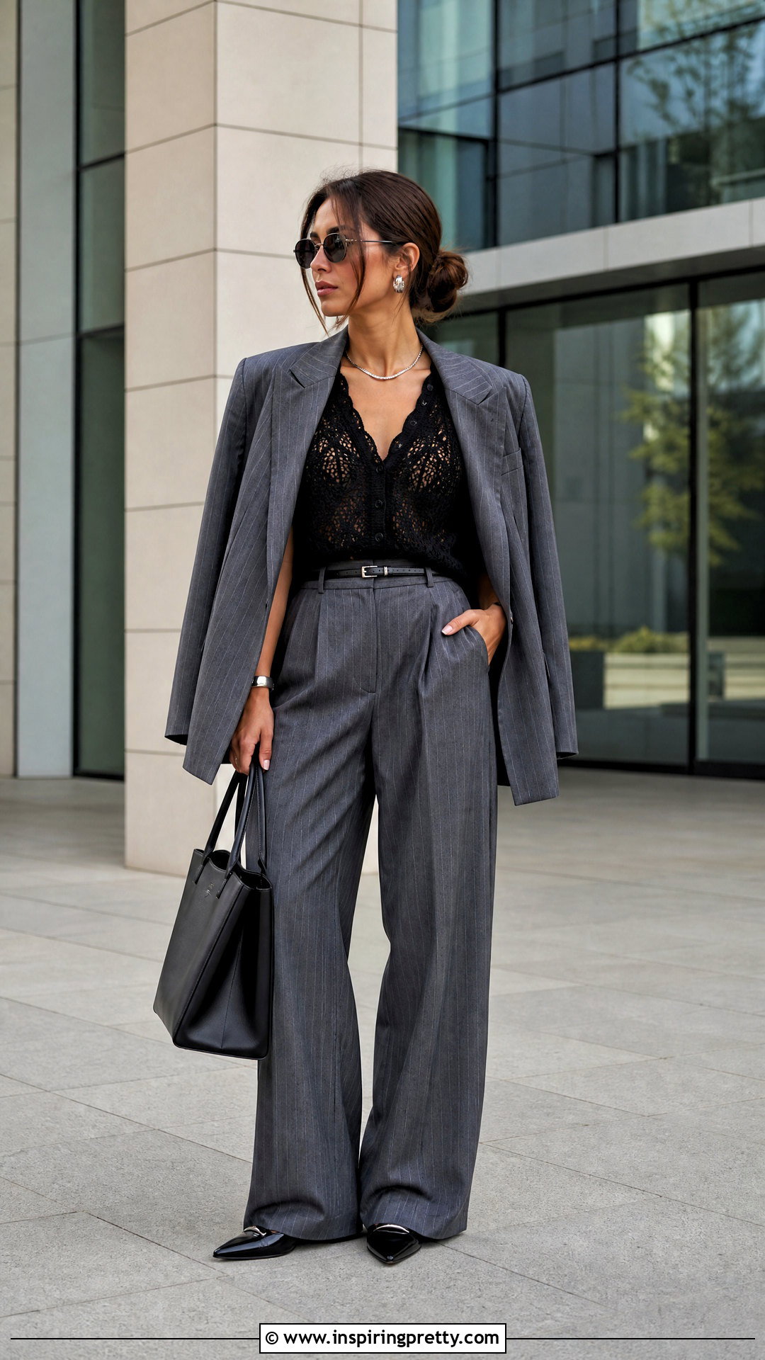 Zara Black Crochet Top With Pinstripe Trousers - 20 zara black crochet top outfit ideas