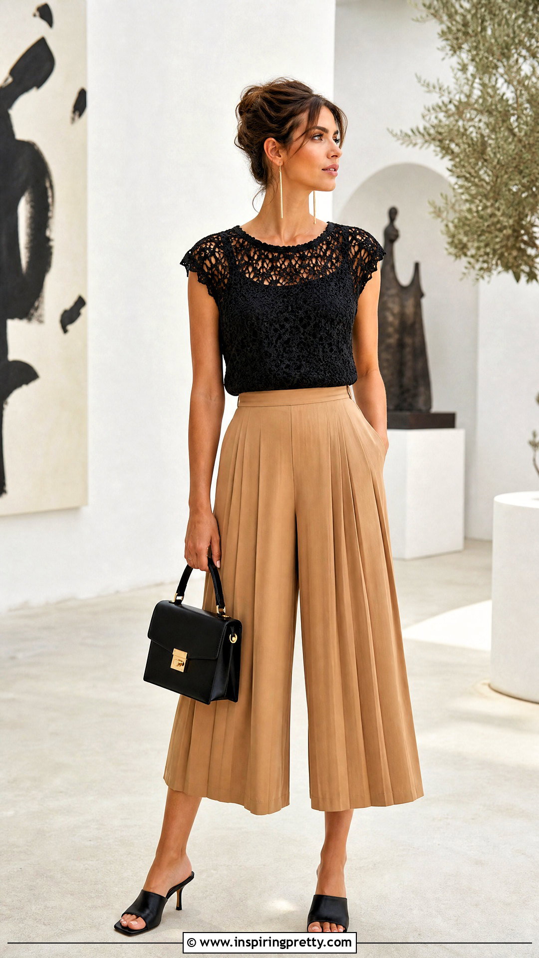 Zara Black Crochet Top With Pleated Culottes - 20 zara black crochet top outfit ideas