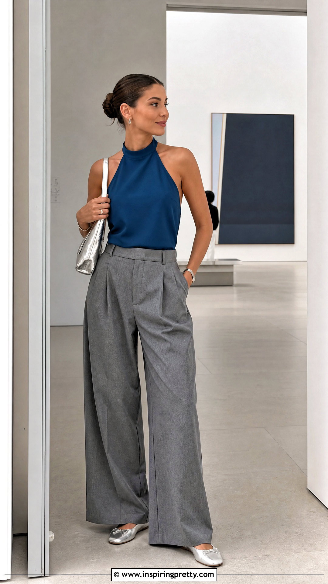Zara Blue Halter Top With Gray Pleated Trousers - 25 Zara Blue Halter Top outfit ideas