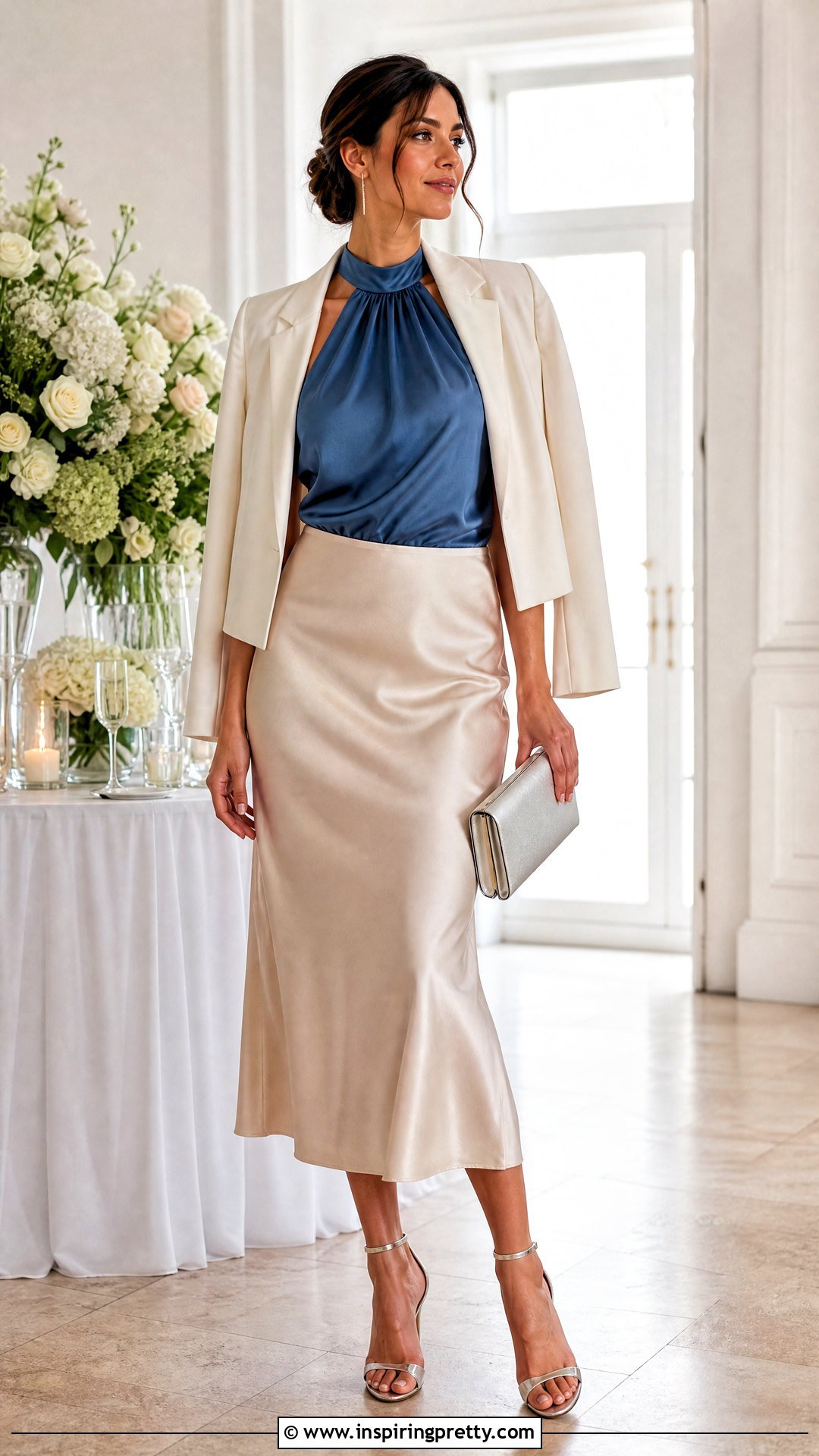 Zara Blue Halter Top With Satin Midi Skirt - 25 Zara Blue Halter Top outfit ideas