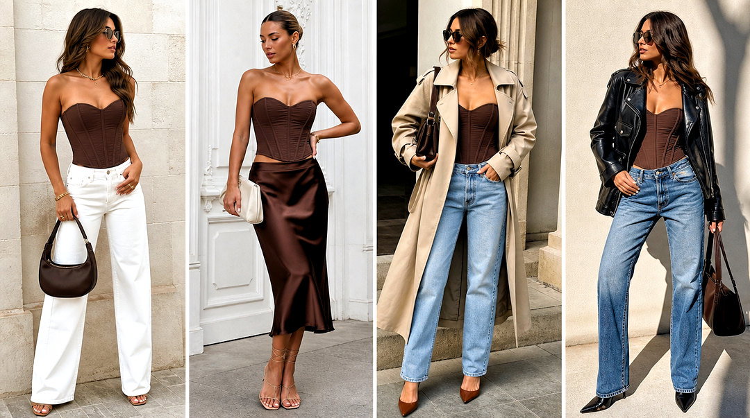 25 Zara Brown Corset Top Outfit Ideas for Chic Fall Style