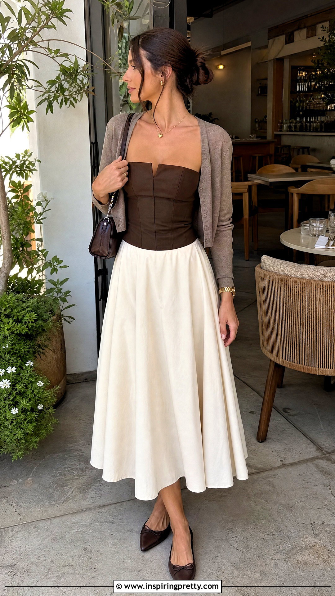 Zara Brown Corset Top With Cardigan And Midi Skirt - 25 Zara Brown Corset Top outfit ideas