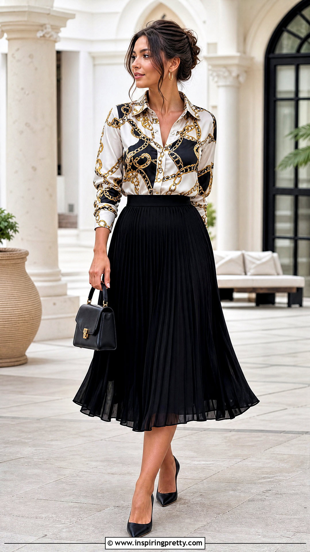 Zara Chain Print Top With Pleated Midi Skirt - 20 Zara Chain Print Top outfit ideas