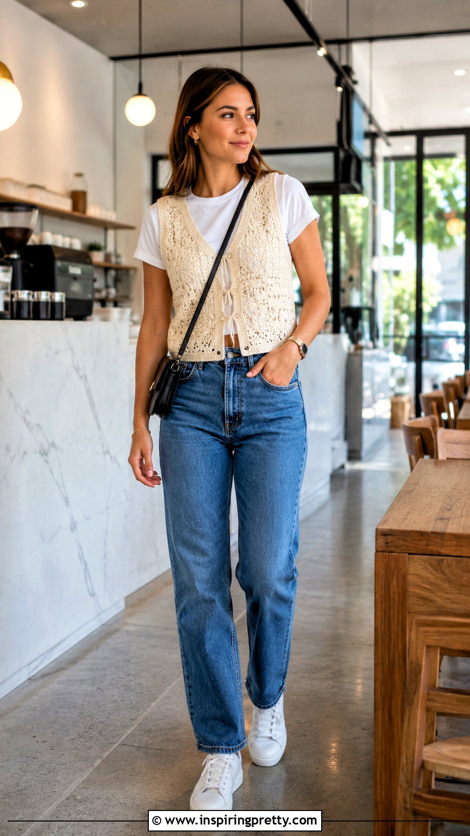 Zara Crochet Vest Top Over a White T Shirt - 20 zara crochet vest top outfit ideas