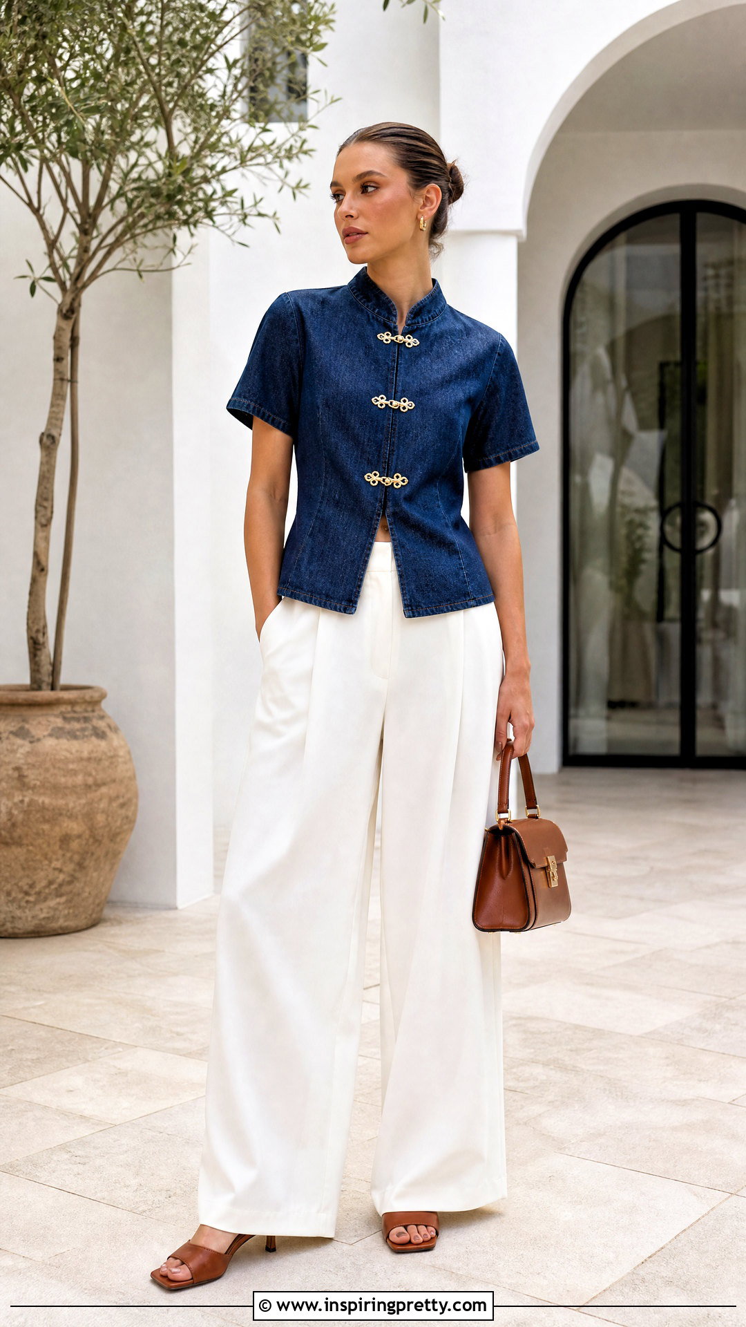 Zara Denim Frog Clasp Top With White Trousers - 20 zara tops new collections