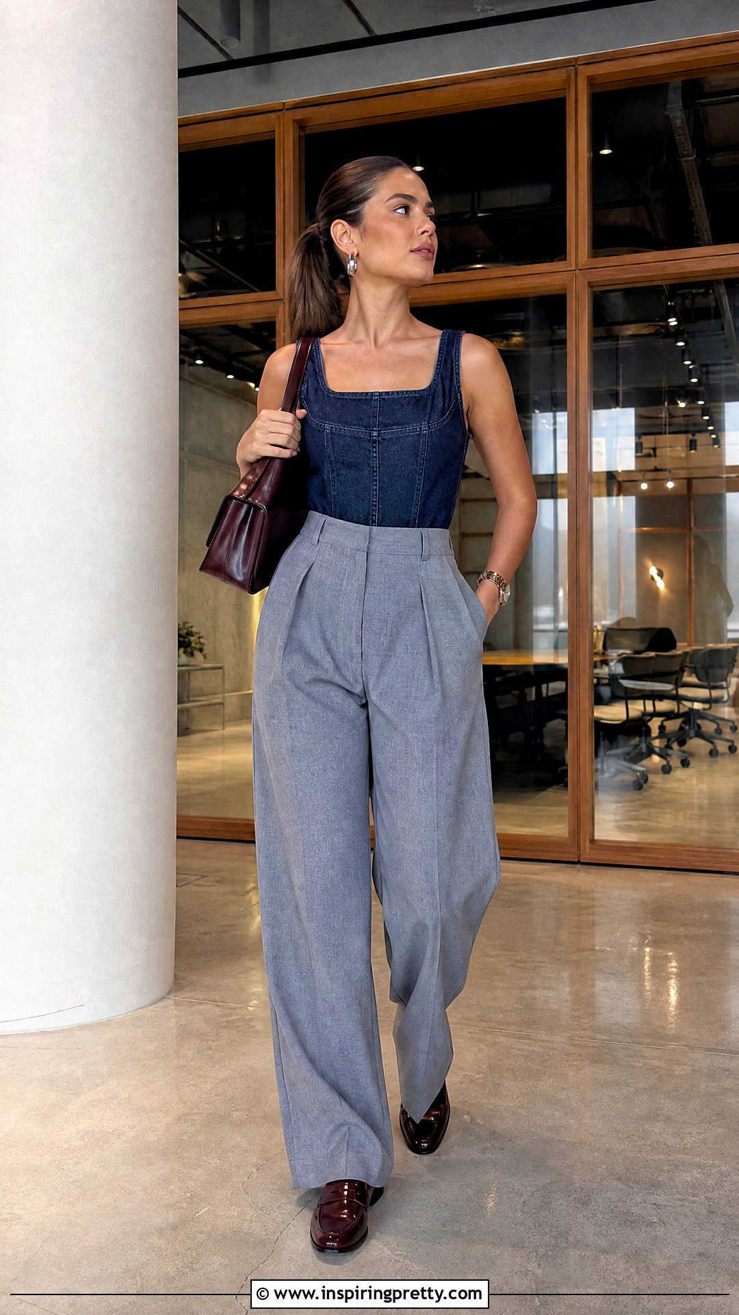 Zara Denim Tank Top With Gray Suit Trousers - 20 zara denim tank top outfit ideas