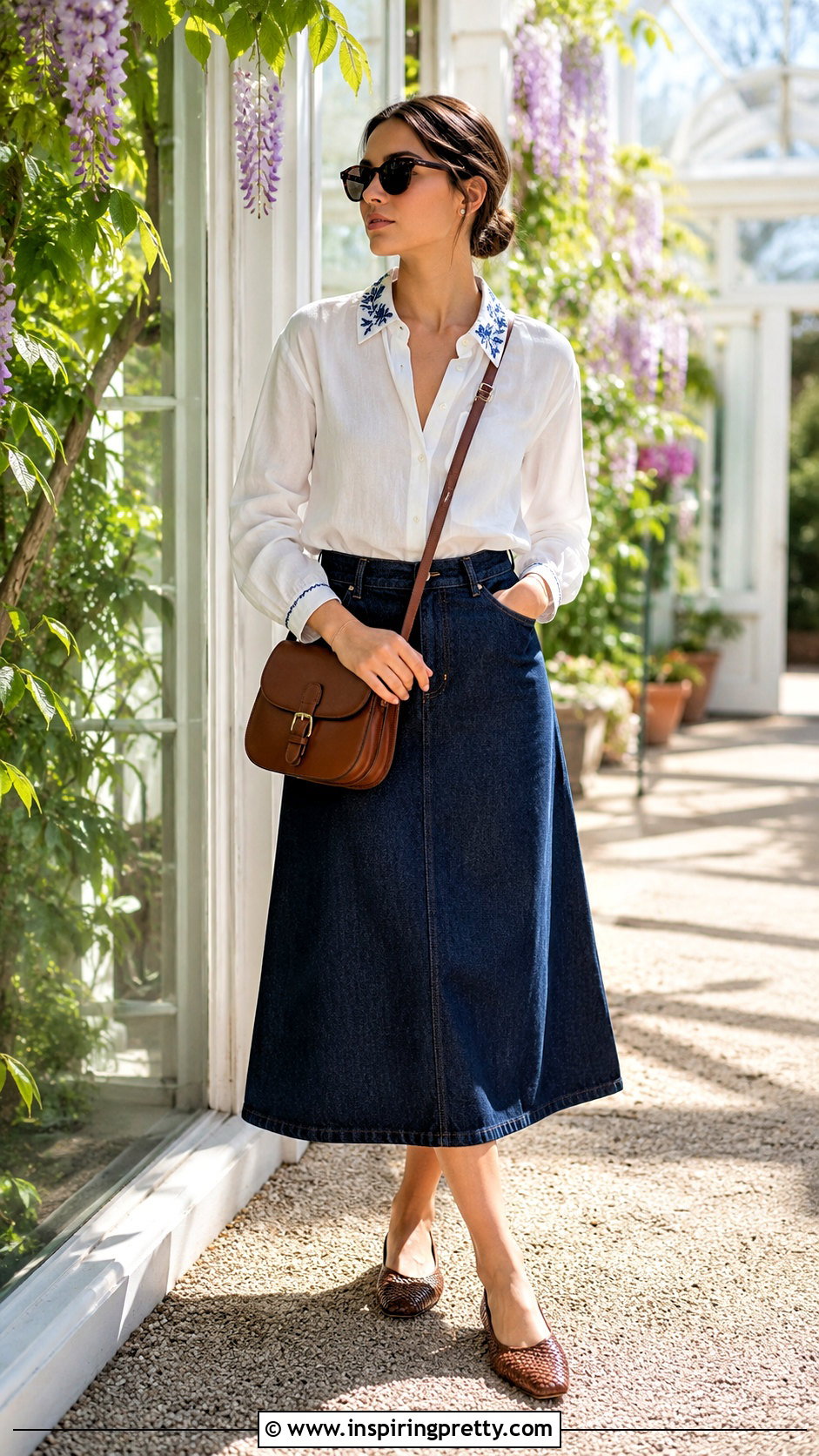 Zara Embroidered Blouse With Denim Skirt - 20 preppy tops from zara ideas