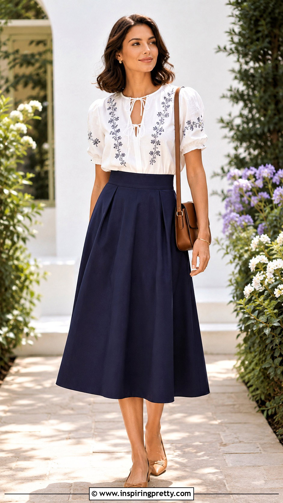 Zara Embroidered Top With Ties and A Line Midi Skirt - 20 zara embroidered top with ties
