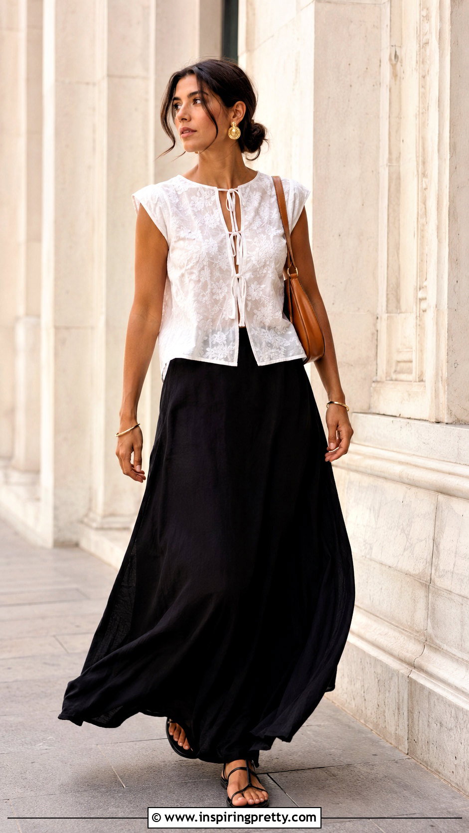 Zara Embroidered Top With Ties and Black Maxi Skirt - 20 zara embroidered top with ties