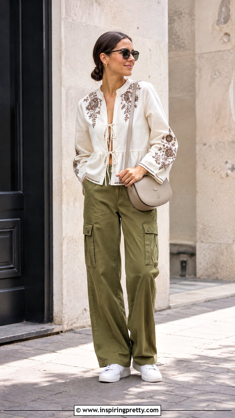 Zara Embroidered Top With Ties and Cargo Pants - 20 zara embroidered top with ties