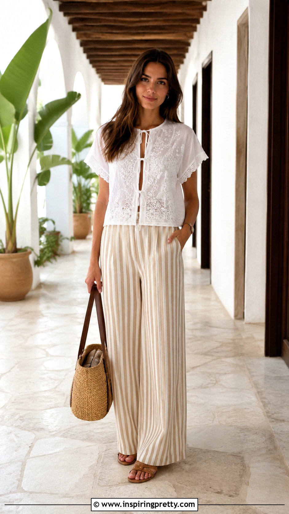 Zara Embroidered Top With Ties and Striped Pants - 20 zara embroidered top with ties