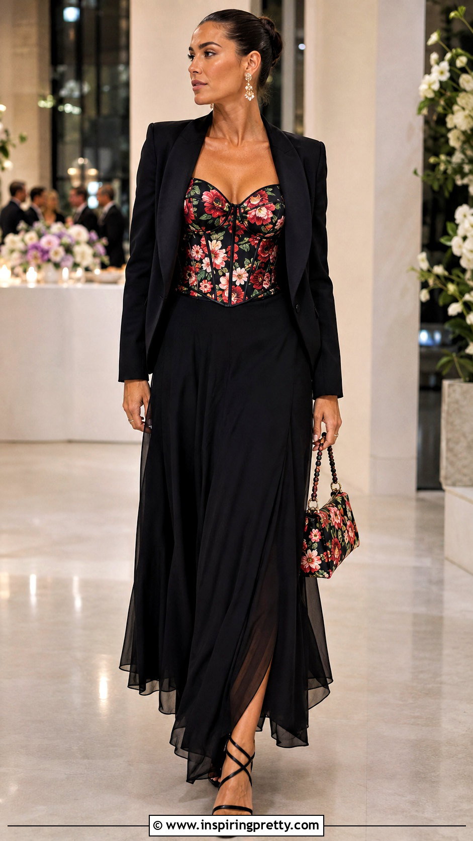 Zara Floral Corset Top With A Black Maxi Skirt - 25 zara floral corset top outfit ideas