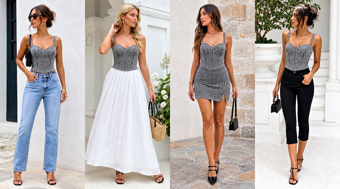 20 Zara Gingham Corset Top Outfit Ideas for Summer Chic