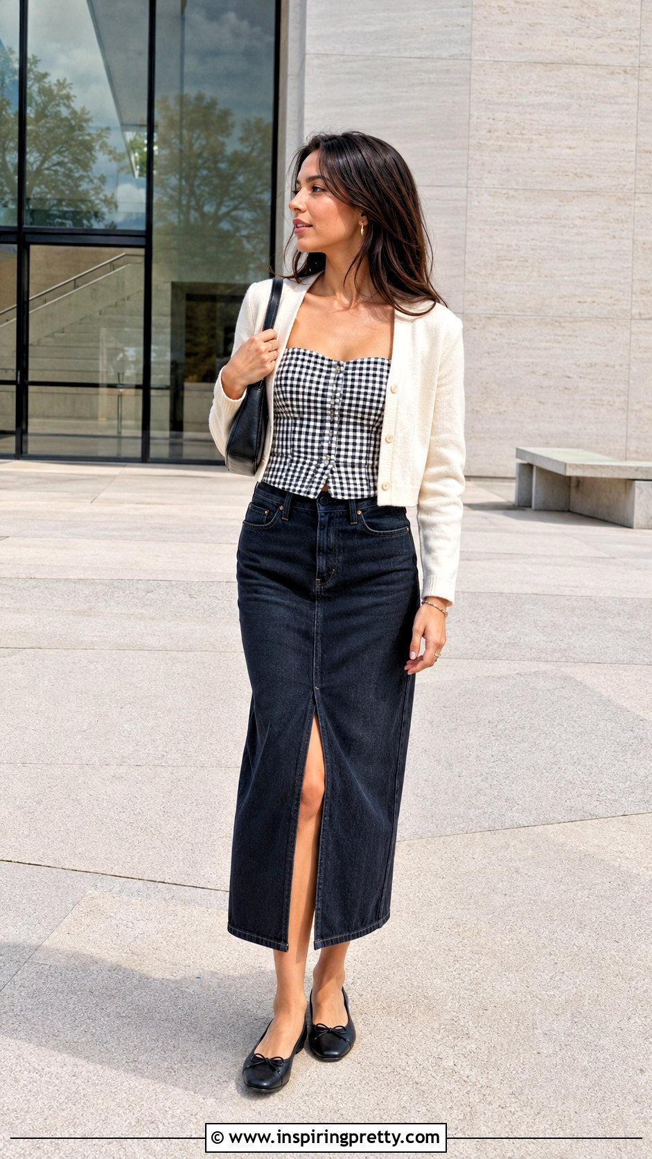 Zara Gingham Corset Top With Denim Midi Skirt - 20 Zara Gingham Corset Top outfit ideas