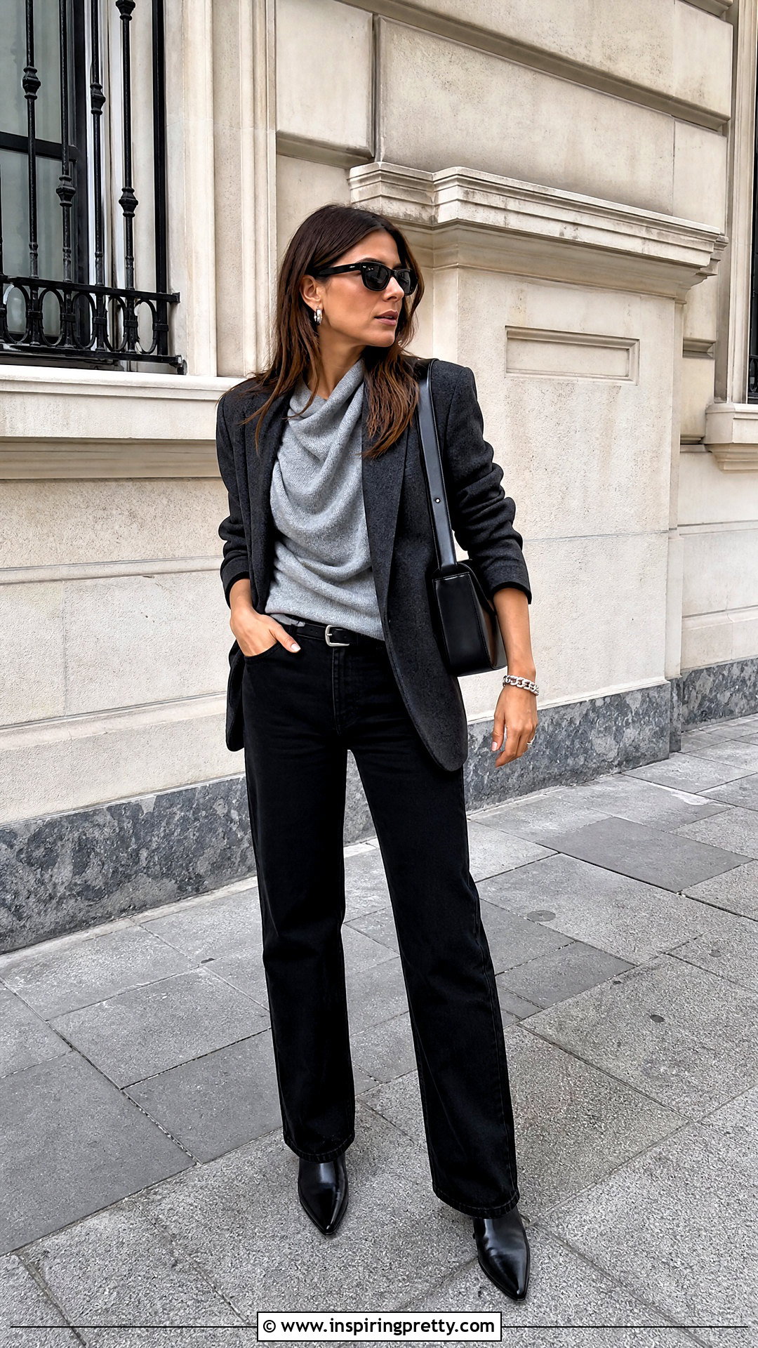 Zara Gray Top With Black Jeans - 50 zara tops outfit ideas
