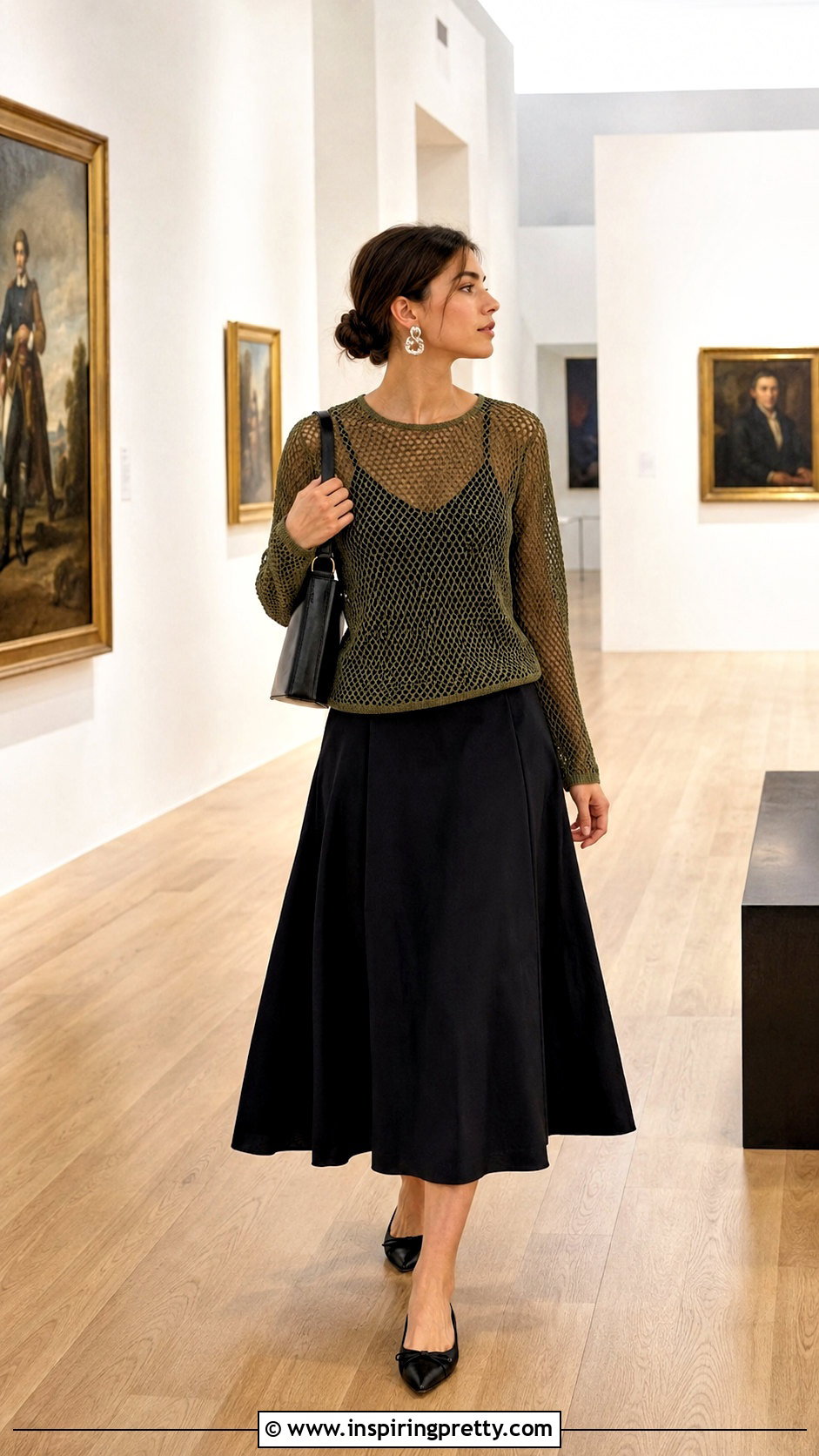 Zara Green Mesh Top With Black Midi Skirt - 20 Zara Green Mesh Top outfit ideas