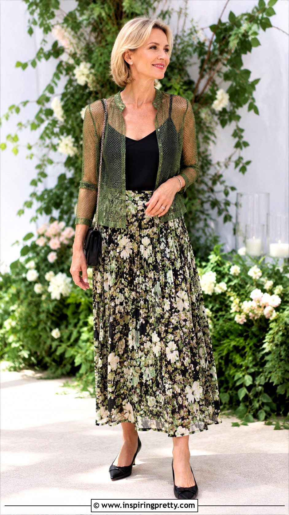 Zara Green Mesh Top With Printed Midi Skirt - 20 Zara Green Mesh Top outfit ideas