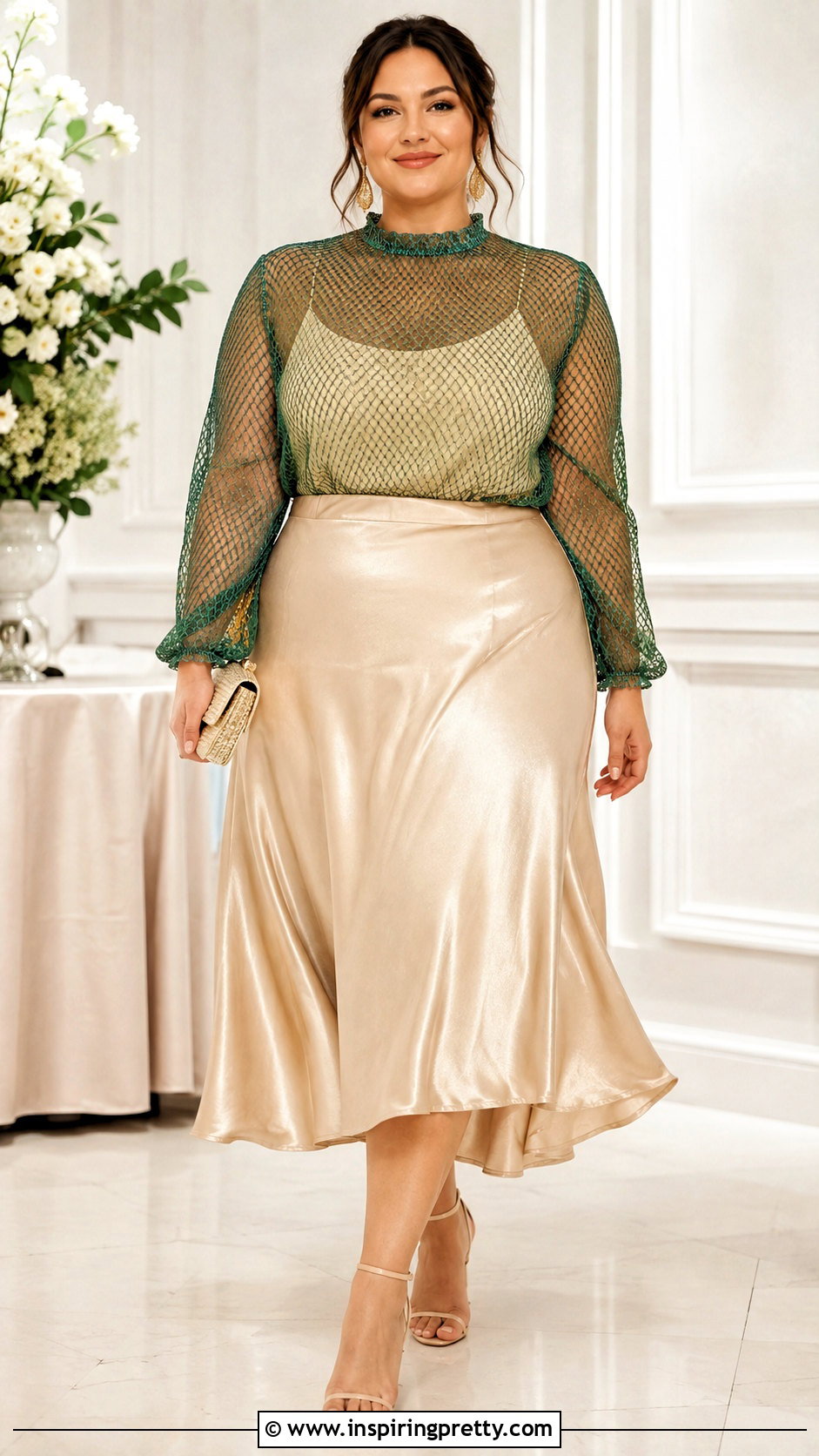 Zara Green Mesh Top With Satin Midi Skirt - 20 Zara Green Mesh Top outfit ideas