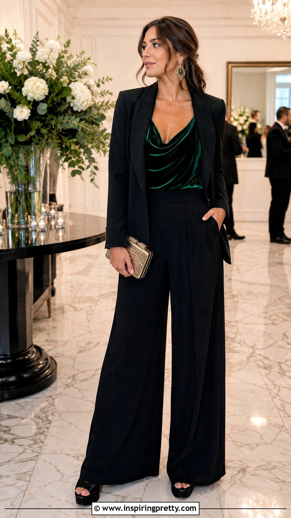 Zara Green Velvet Top With Black Palazzo Pants - 20 zara green velvet top outfit ideas