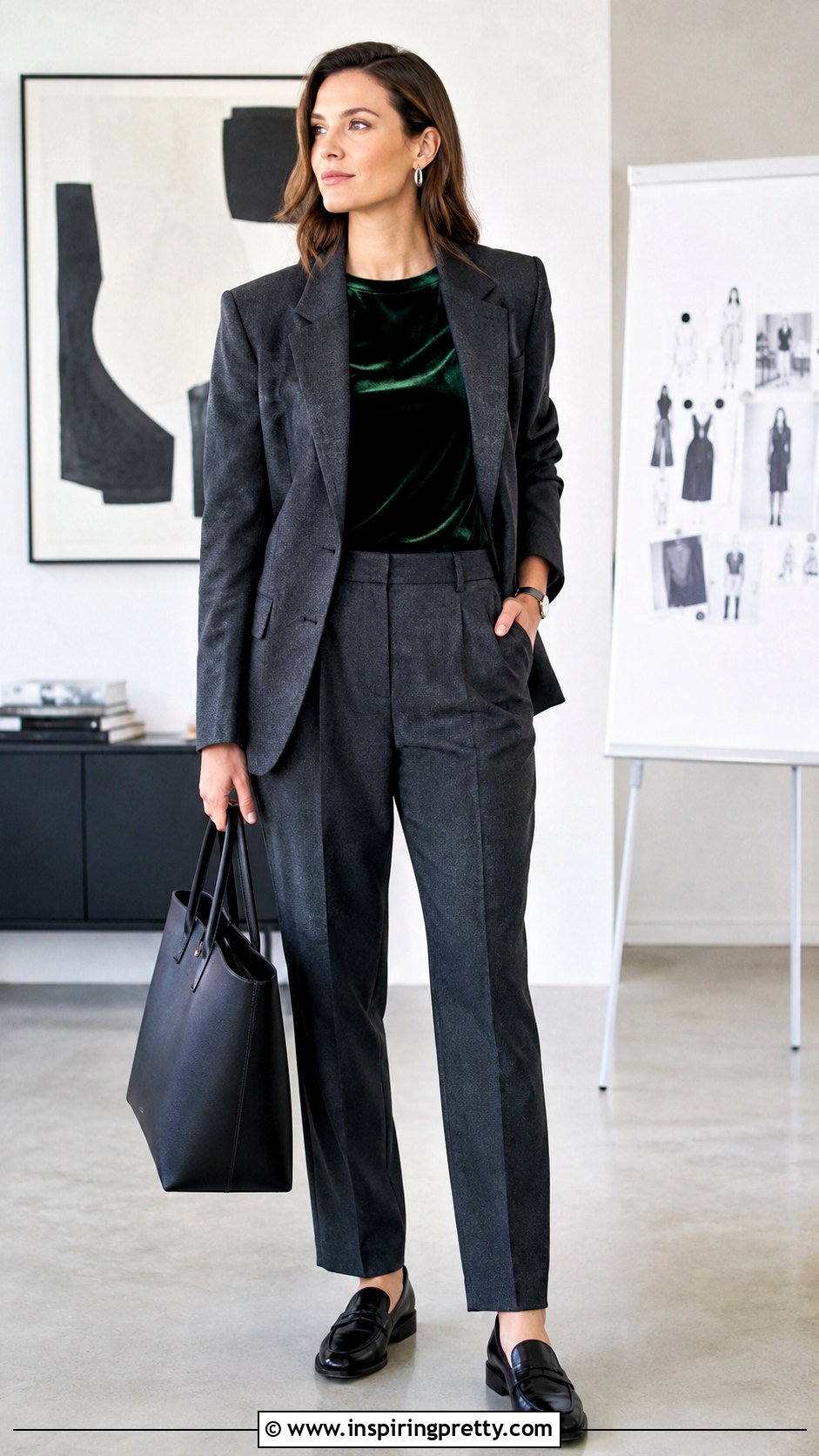Zara Green Velvet Top With Gray Tailored Pants - 20 zara green velvet top outfit ideas
