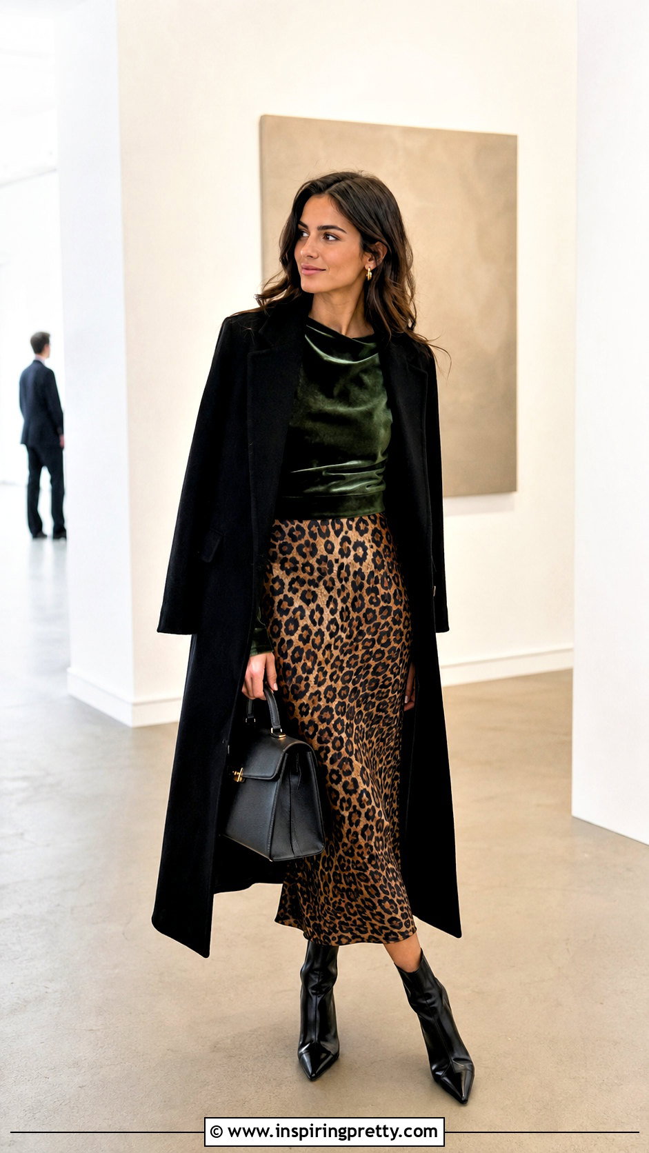Zara Green Velvet Top With Leopard Midi Skirt - 20 zara green velvet top outfit ideas