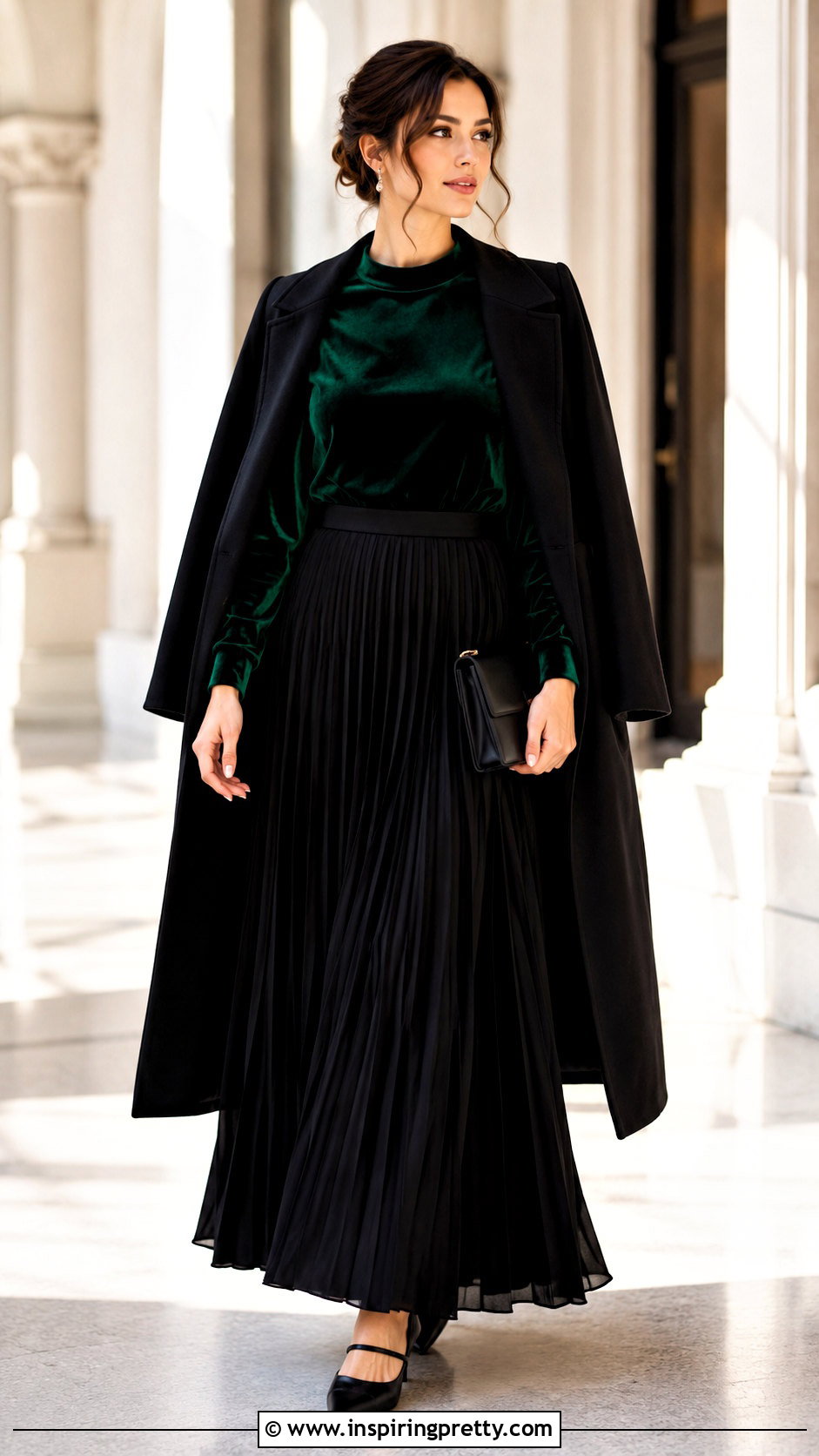 Zara Green Velvet Top With Pleated Maxi Skirt - 20 zara green velvet top outfit ideas