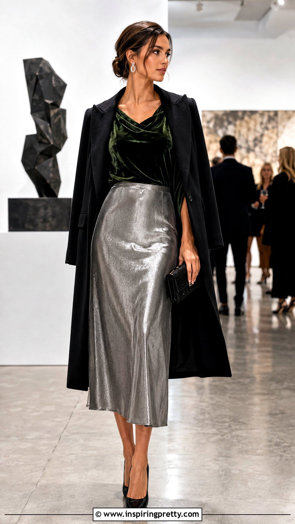 Zara Green Velvet Top With Silver Midi Skirt - 20 zara green velvet top outfit ideas