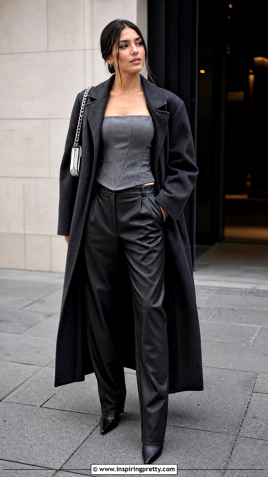 Zara Grey Corset Top With Black Leather Pants - 20 Zara Grey Corset Top outfit ideas