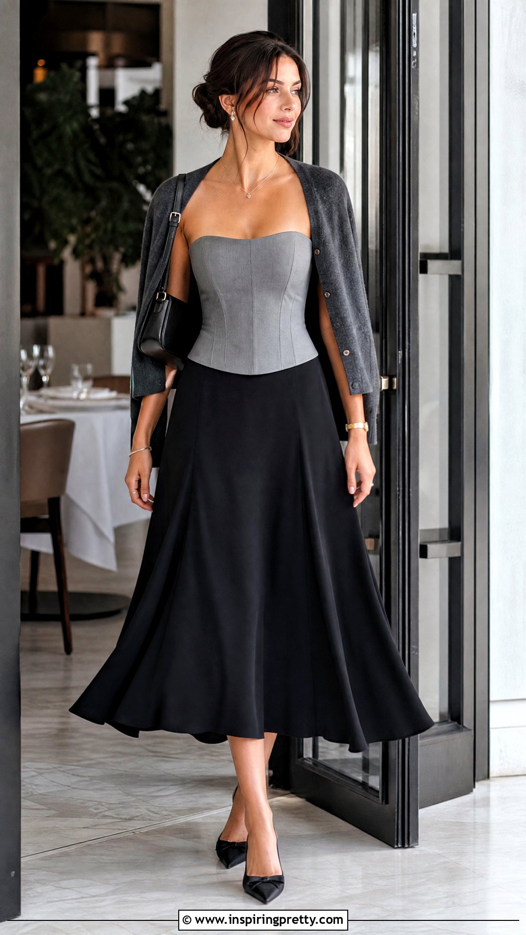 Zara Grey Corset Top With Black Midi Skirt - 20 Zara Grey Corset Top outfit ideas