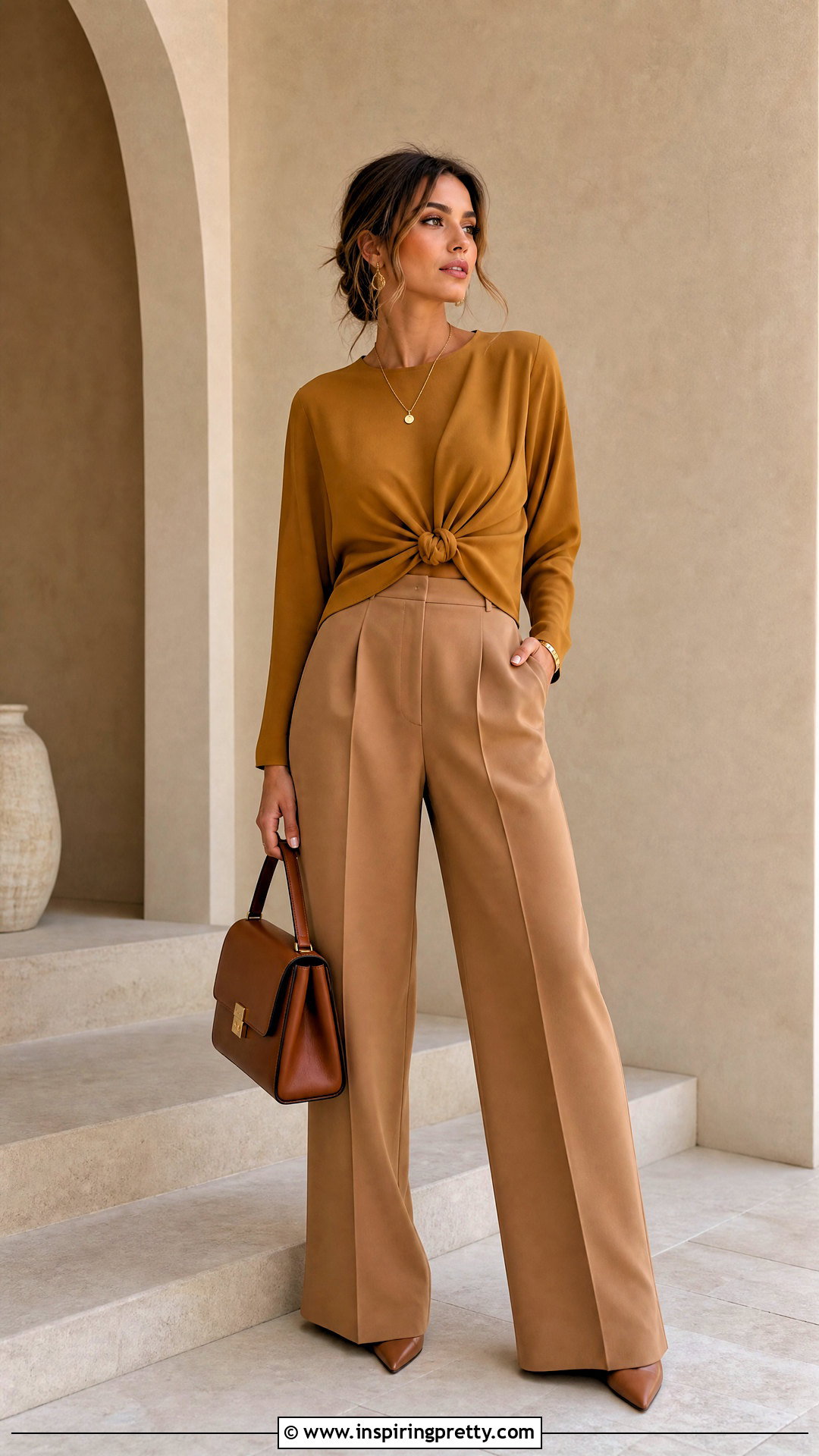 Zara Knotted Crepe Top With Monochrome Separates - 20 Zara Knotted Crepe Top outfit ideas