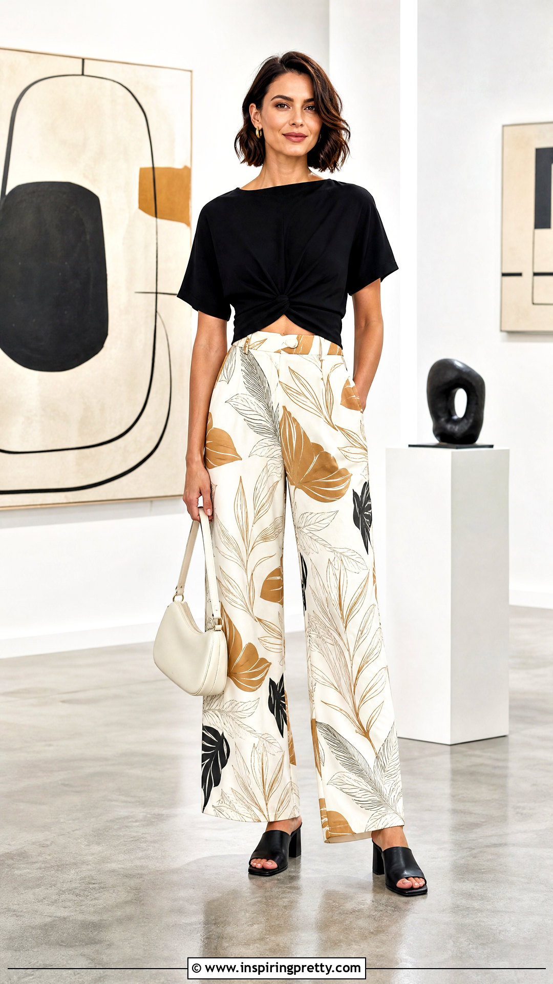 Zara Knotted Crepe Top With Printed Pants - 20 Zara Knotted Crepe Top outfit ideas