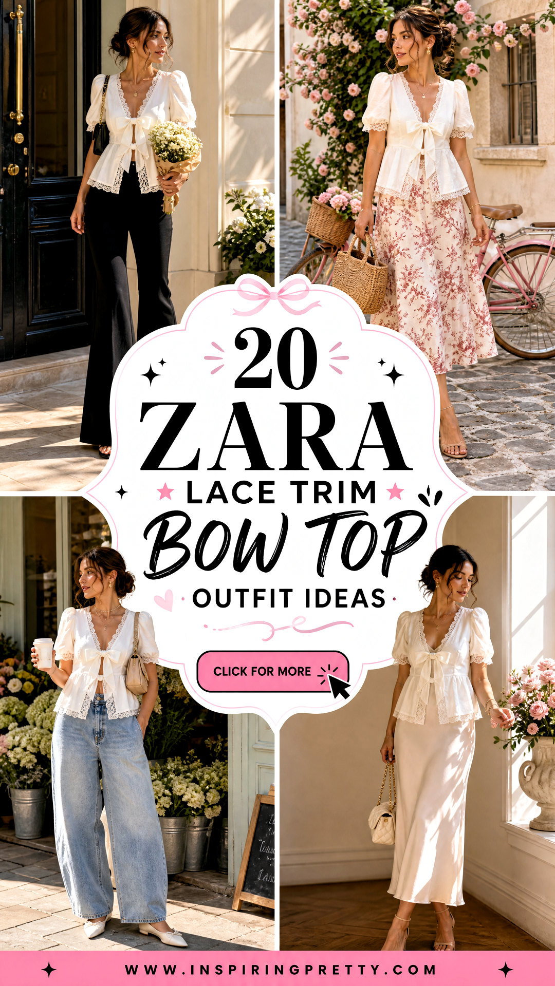 20 Zara Lace Trim Bow Top Outfit Ideas for Romantic Style - 20 Zara Lace Trim Bow Top Outfit Ideas for Romantic Style