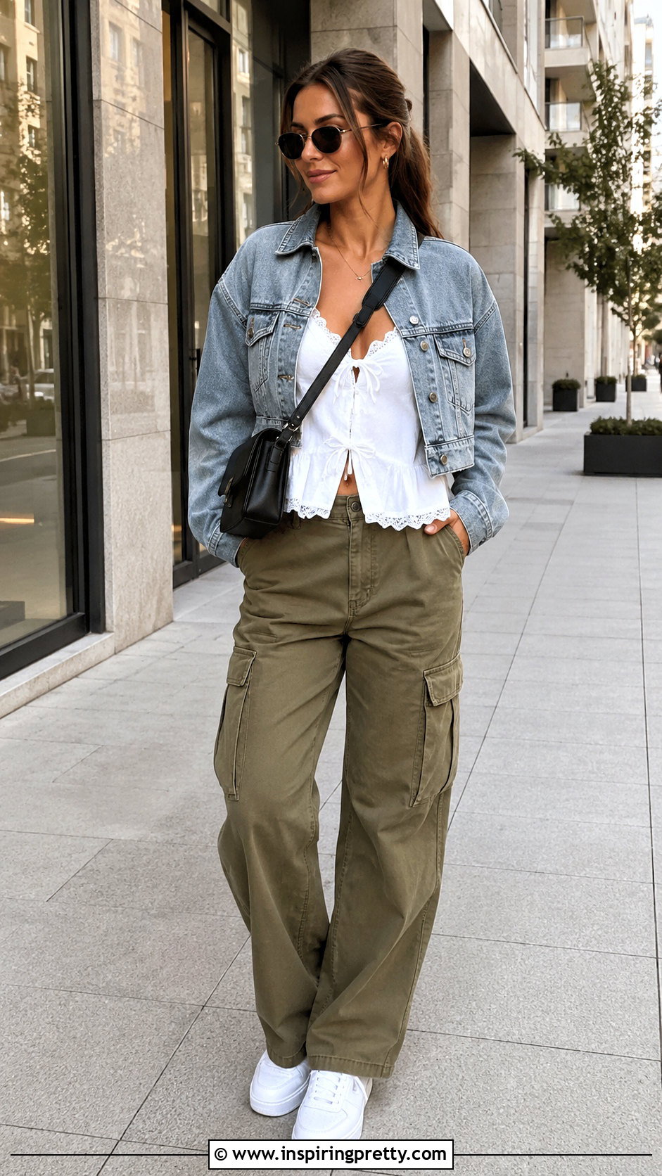 Zara Lace Trim Bow Top With Cargo Pants - 20 zara lace trim bow top outfit ideas