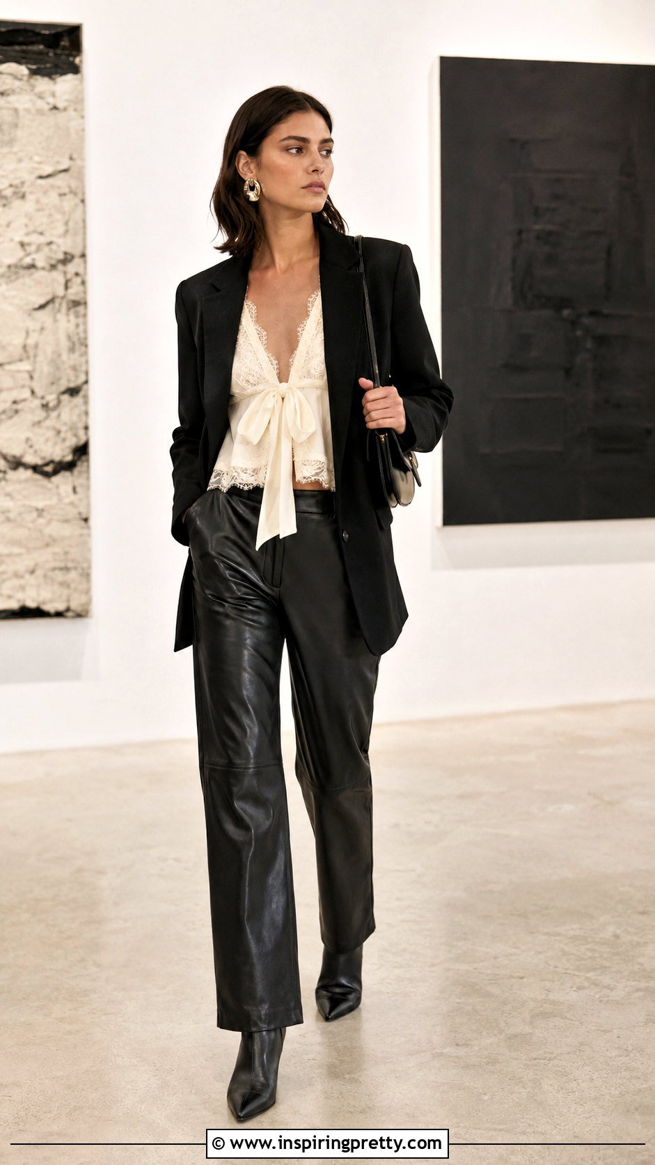 Zara Lace Trim Bow Top With Leather Pants - 20 zara lace trim bow top outfit ideas