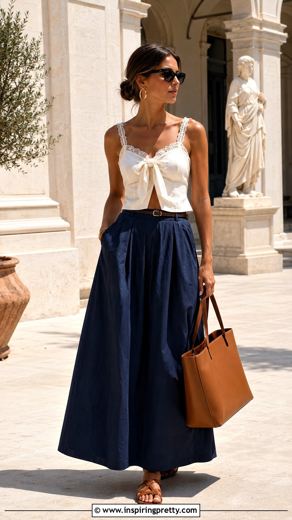 Zara Lace Trim Bow Top With Poplin Maxi Skirt - 20 zara lace trim bow top outfit ideas