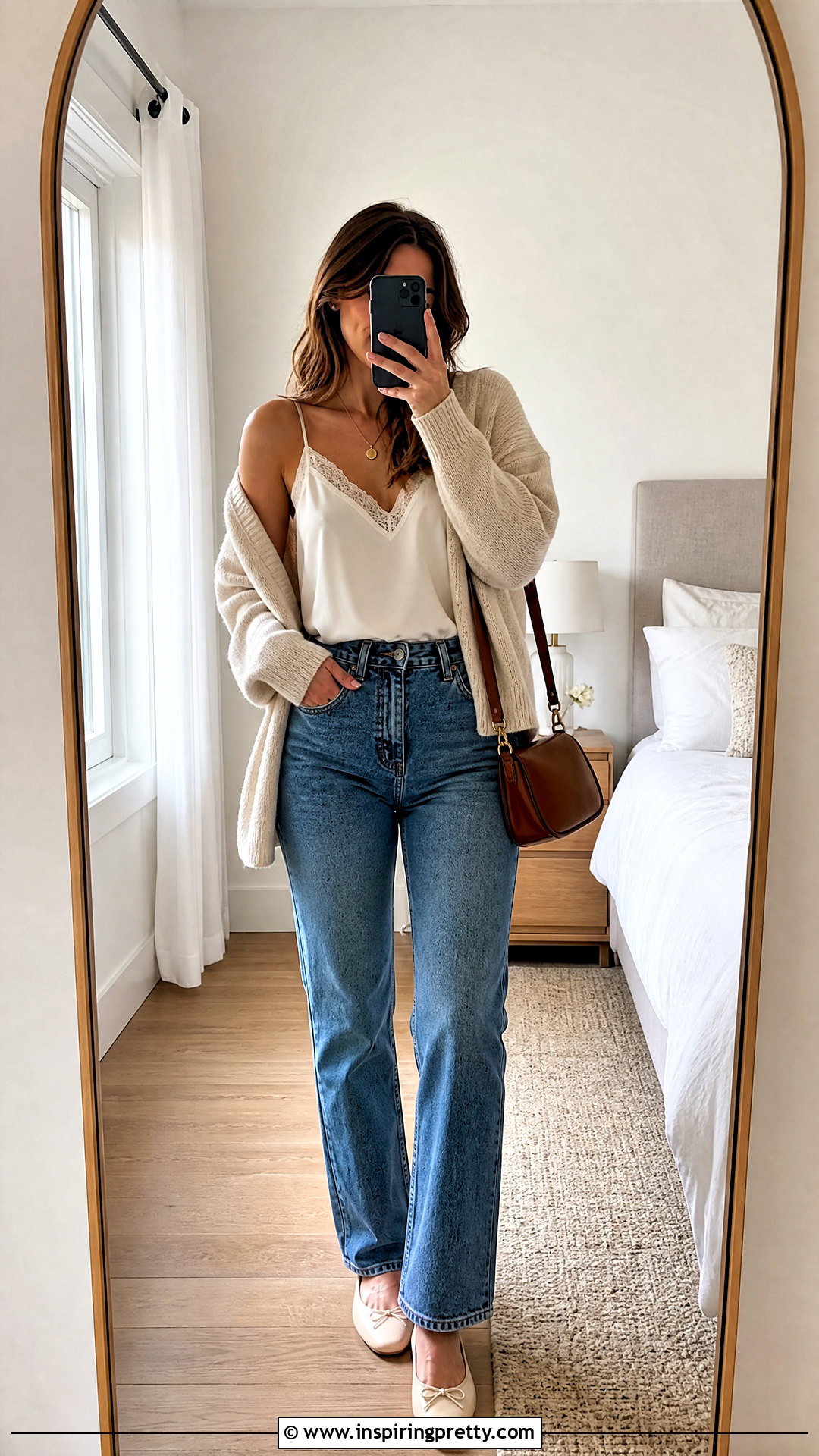 Zara Lace Trim Camisole With Cardigan And Jeans - 50 zara tops outfit ideas