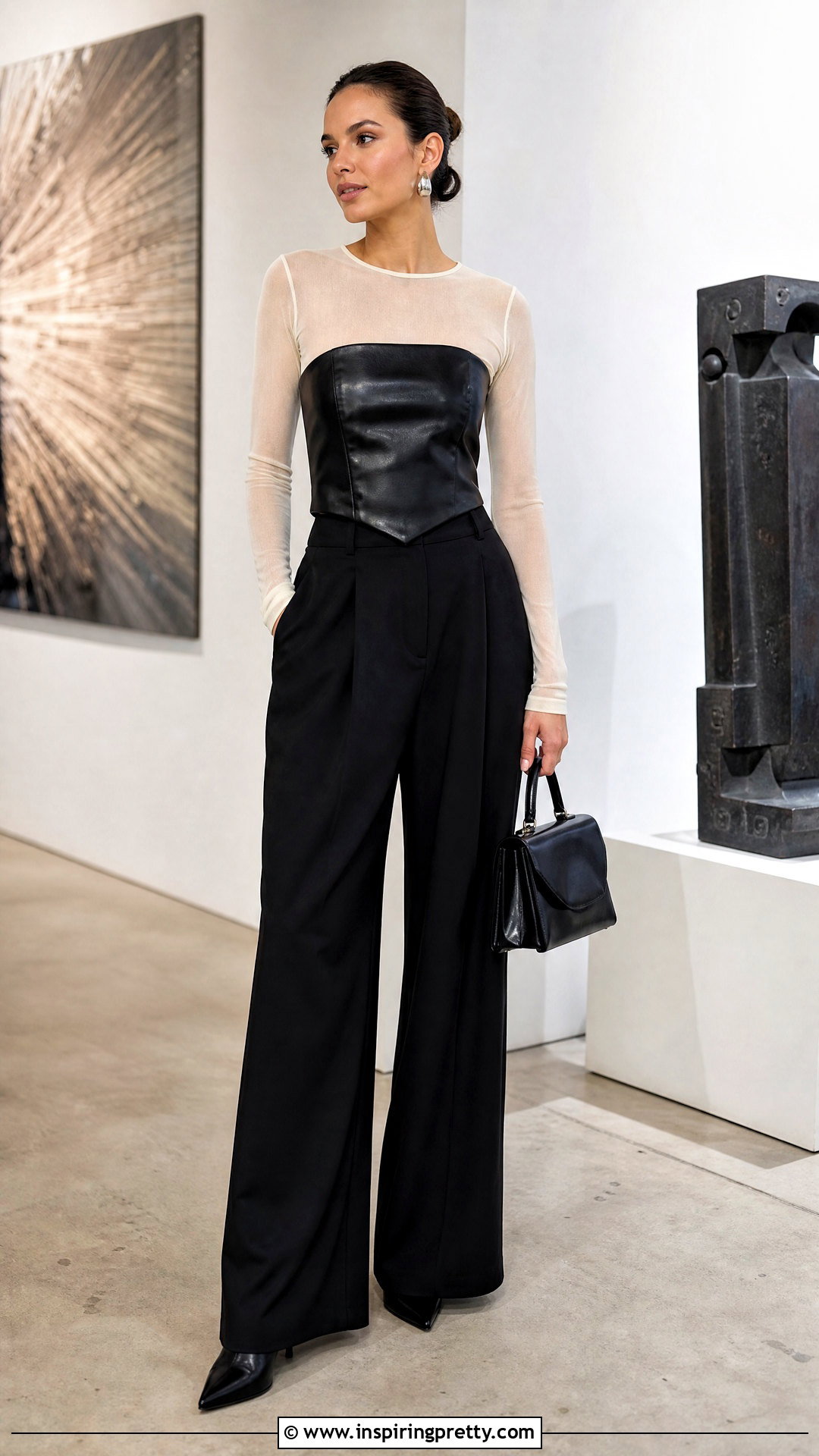 Zara Leather Tube Top With A Sheer Long Sleeve Top - 20 Leather Tube Top Zara outfit ideas